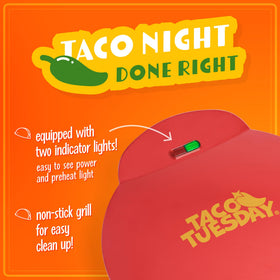 Nostalgia Taco Tuesday Deluxe 10-inch surface ready to cook six wedges.