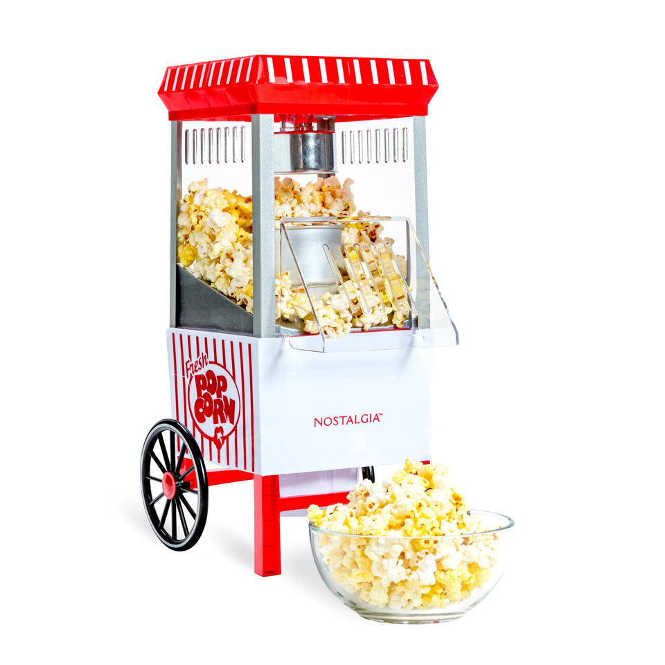 Nostalgia vintage hot-air popcorn maker top view for oil-free snacking.