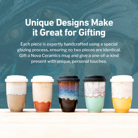 Nova Ceramics Nebula travel mug is microwave safe for quick reheats