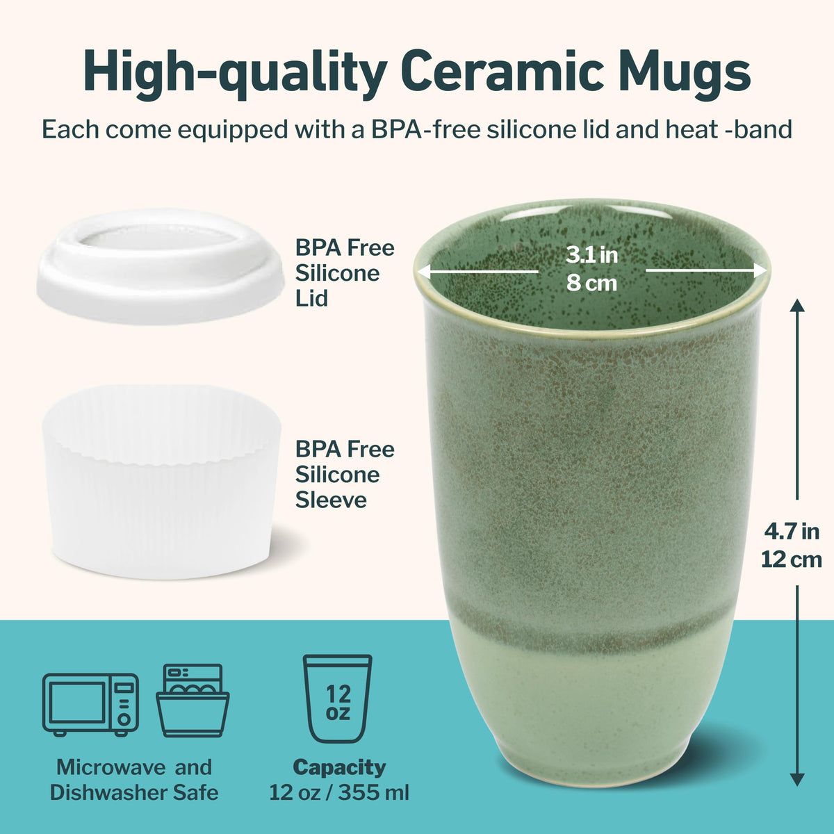 NOVA CERAMICS travel mug 12 oz capacity for lattes and espressos on the move
