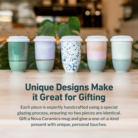 NOVA CERAMICS emerald mug fits car cup holders for quick coffee runs