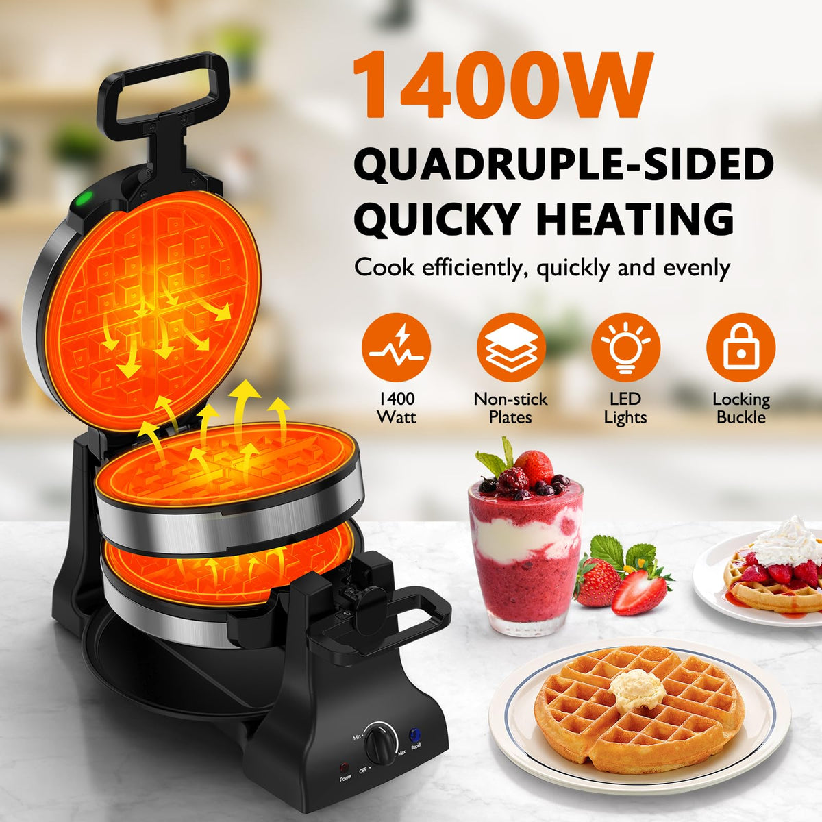 Novalife double iron bakes two waffles at once for gatherings.