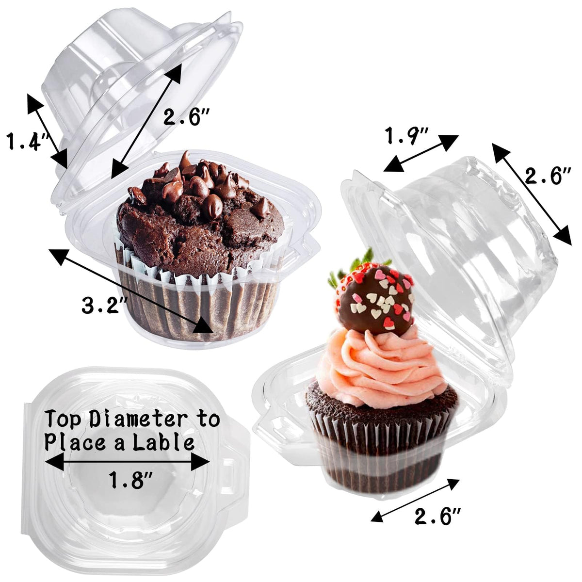 NPLUX tall cupcake fit container highlights 3.5 by 3 by 3 inches for tall treats.
