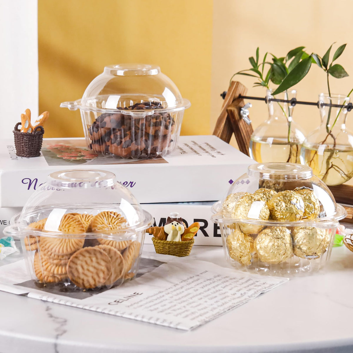 NPLUX cupcake container height 3.1 inches fits mini cakes nicely.