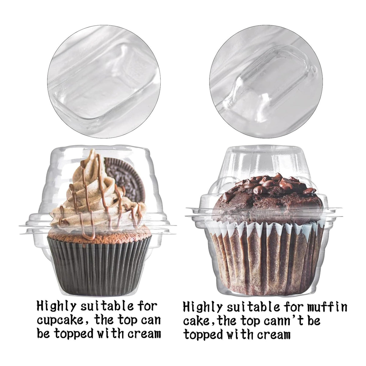 NPLUX PET plastic cupcake container demonstrates durable transport and freshness.