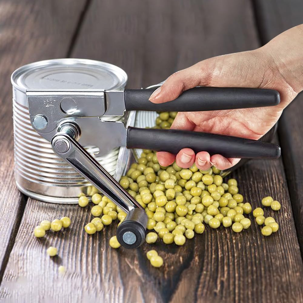 NUFR crank can opener built in bottle hook adds versatile functionality in kitchens.