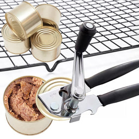 NUFR crank can opener extended crank minimizes wrist strain during repetitive openings.