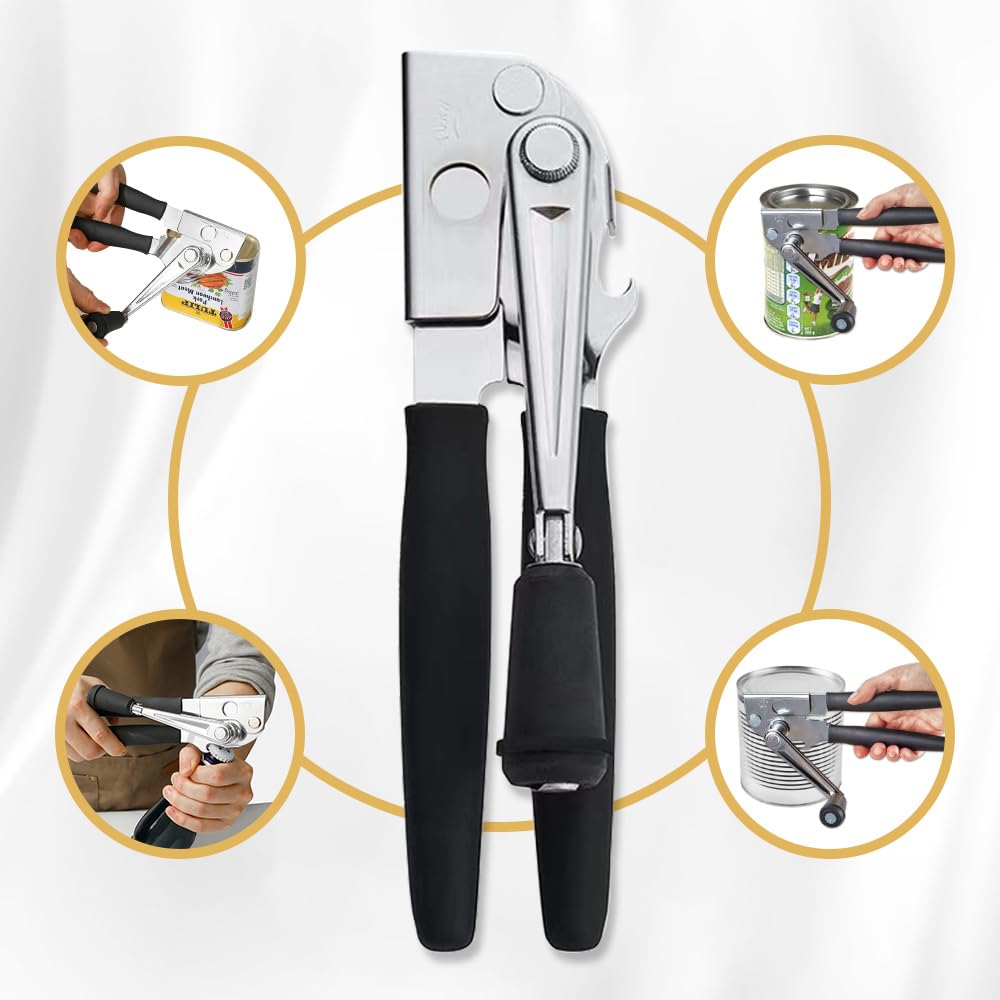 NUFR crank can opener with stainless blade delivers clean cuts on varied can shapes.