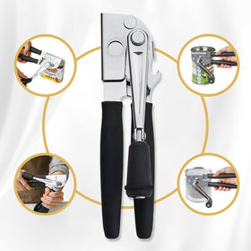 NUFR crank can opener with stainless blade delivers clean cuts on varied can shapes.