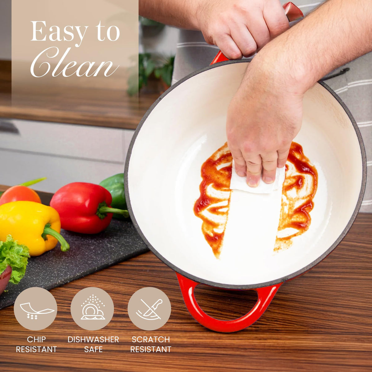 Nuovva dutch oven table-ready presentation for serving stews and roasts.
