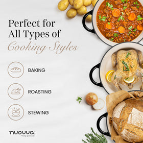 Nuovva enamelled dutch oven glossy enamel finish cleans easily