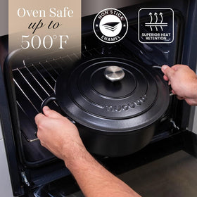 Nuovva grey enamelled dutch oven displays timeless, low-maintenance cookware