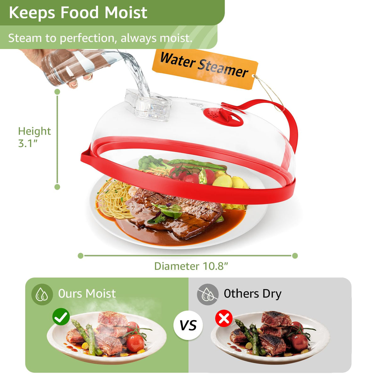NUTIKAS water reservoir enables steam during reheating to preserve moisture