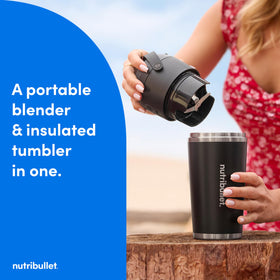 NutriBullet Flip insulated cup in white keeps drinks cold during commutes.