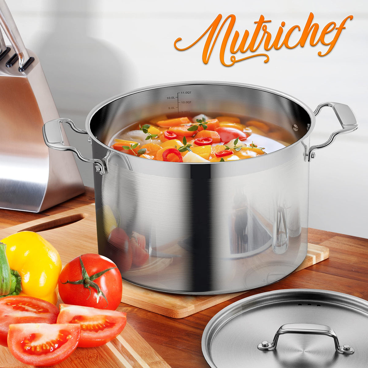 NutriChef ergonomic stainless steel handles for a comfortable grip.