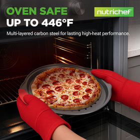 NutriChef medium pizza tray showing perforated holes for even bake