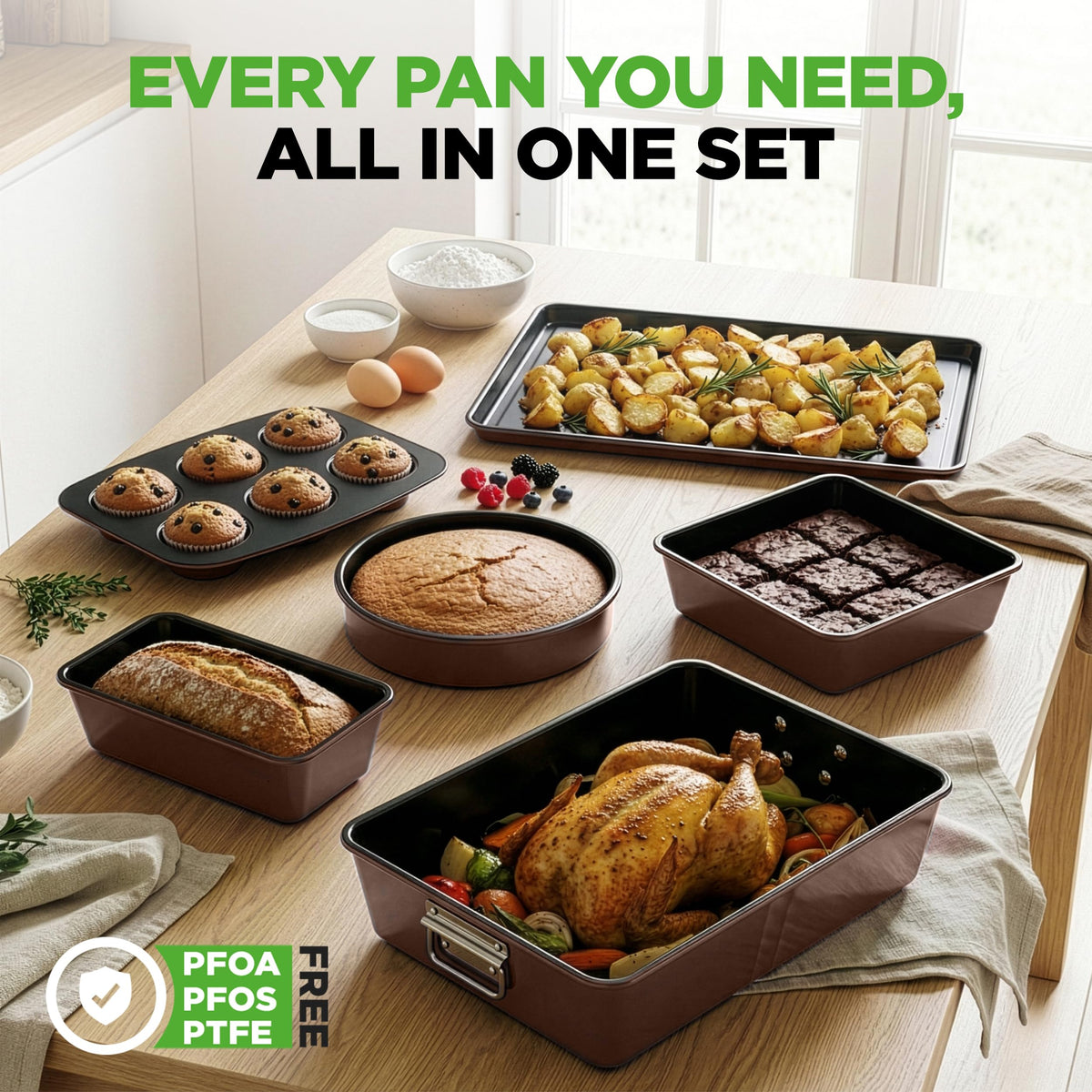 NutriChef square cake pan for even browning and clean release
