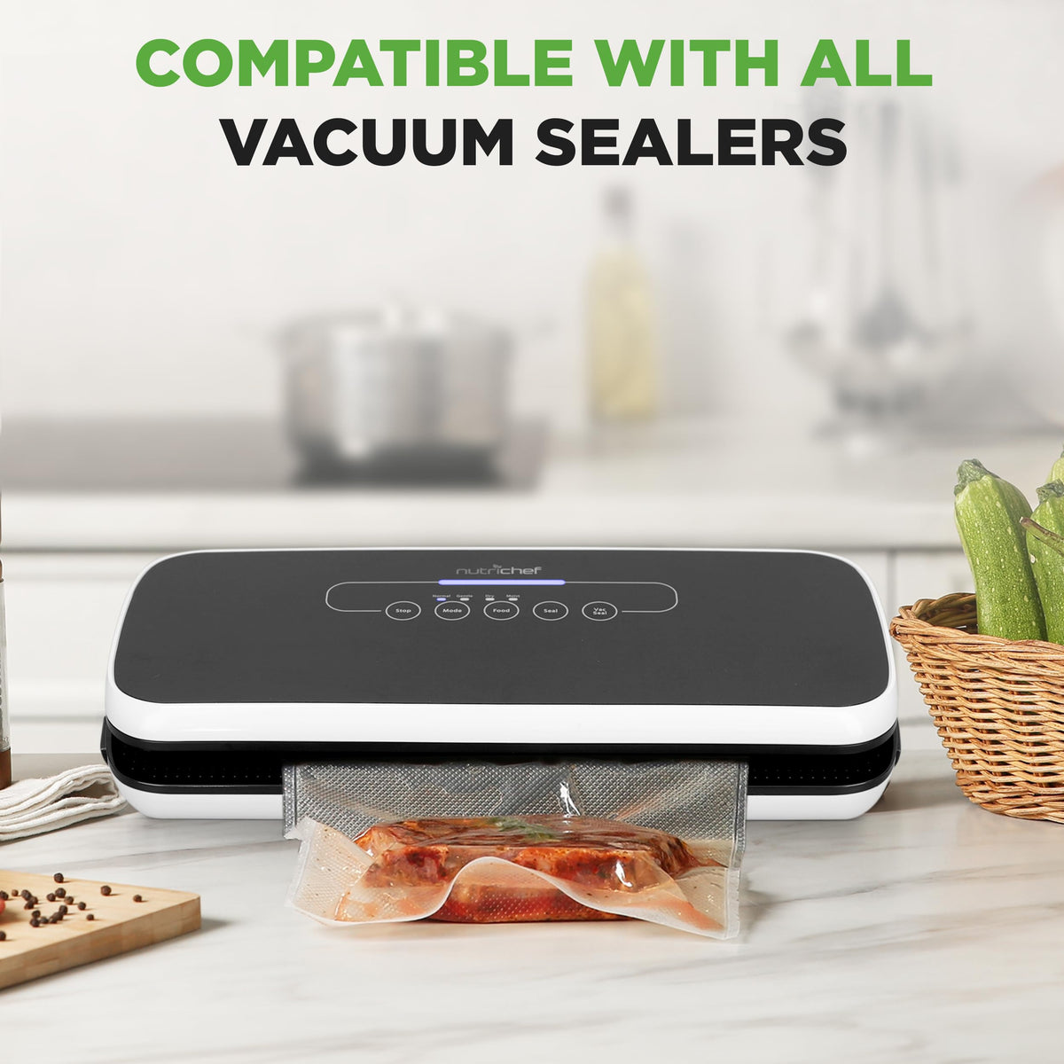 NutriChef vacuum bags compatible with all sealers for versatile kitchen use