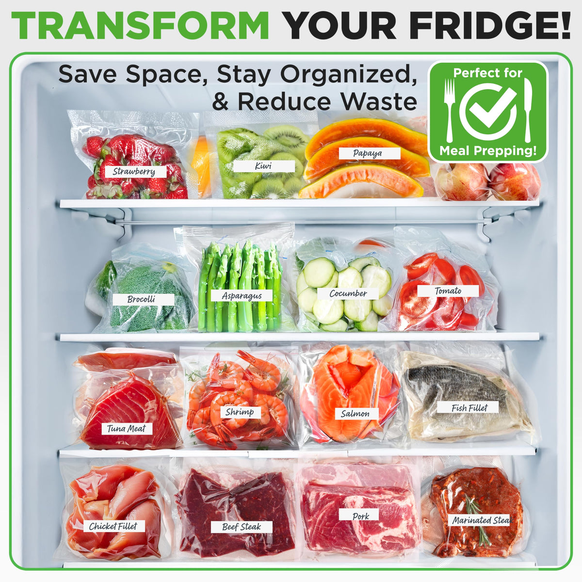 NutriChef vacuum bags made from food-grade nylon-coated polyethylene for reliable storage