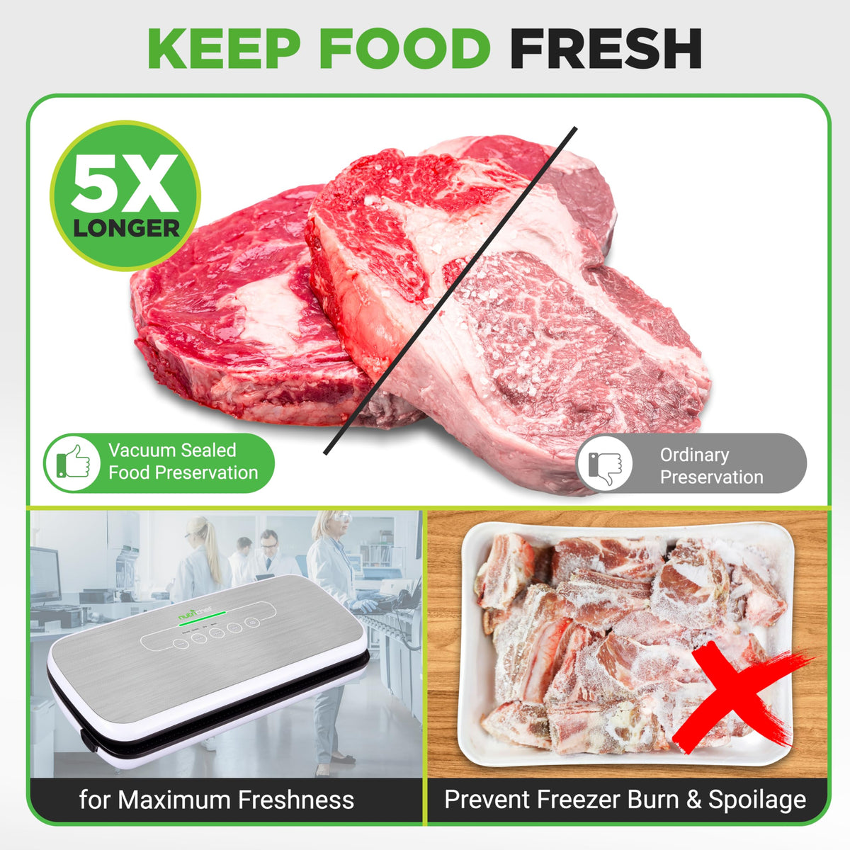 NutriChef vacuum bags safe for freezer, microwave, and sous vide cooking