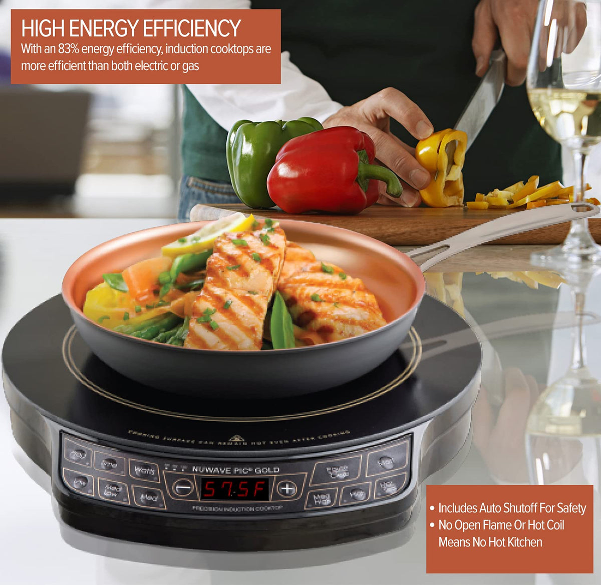 NUWAVE Gold shows 96 presets for versatile cooking temps