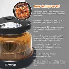 Nuwave Pro Plus 2 Power Dome transparent lid enables real time monitoring.