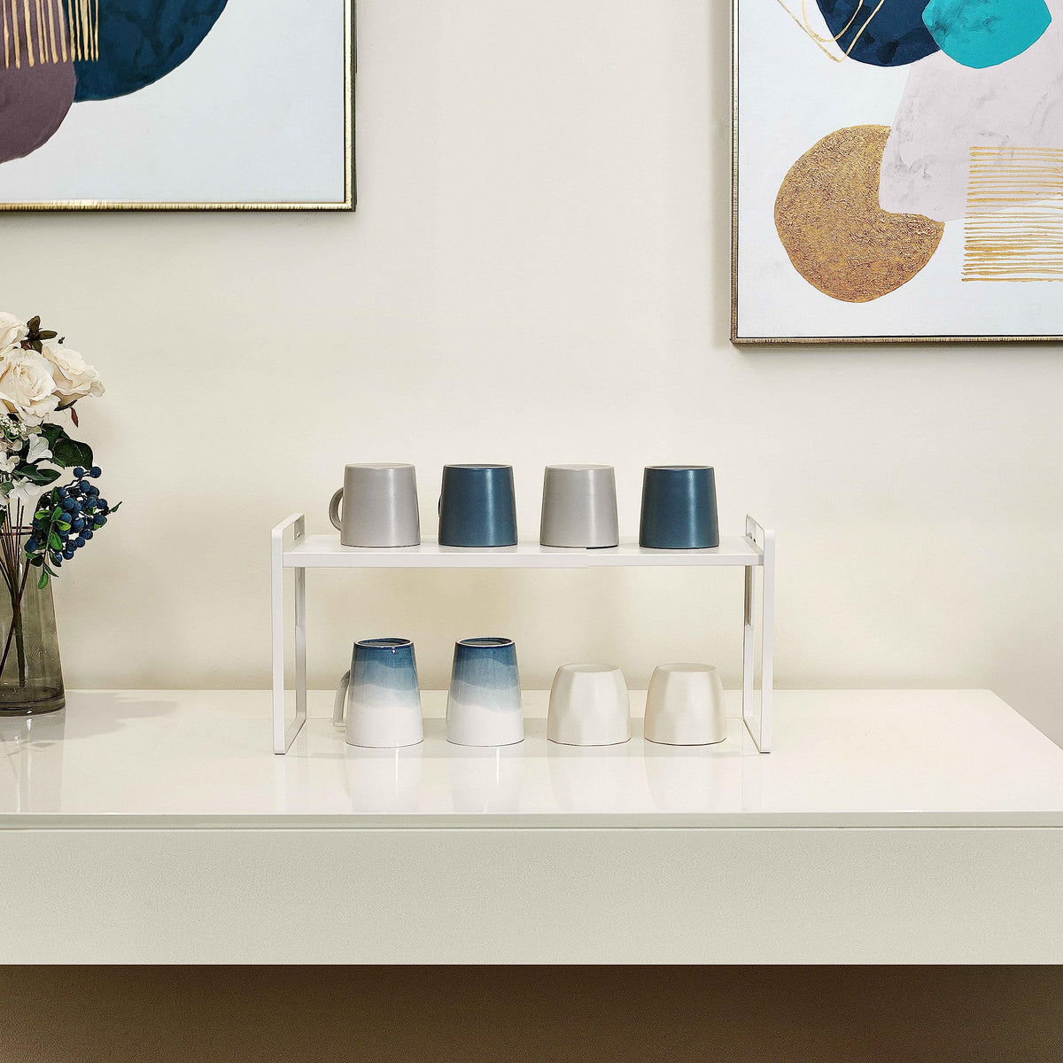 Nxconsu white finish blends with any kitchen or bathroom.