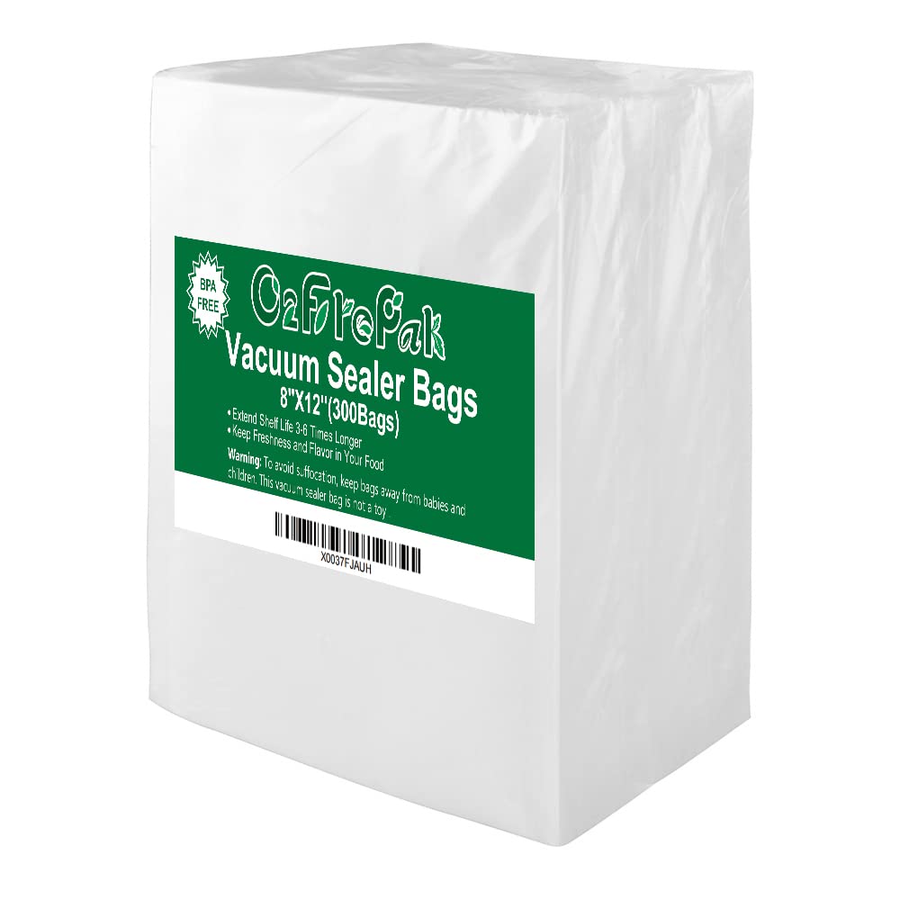 O2frepak 8x12 quart vacuum sealer bags compatible with clamp-style machines.