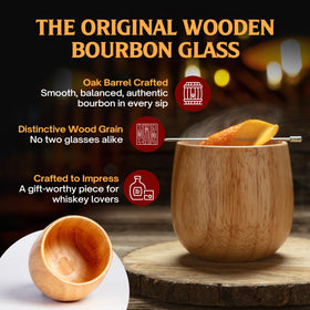 Oaksip wooden bourbon glass grain detail showing wood texture and craftsmanship