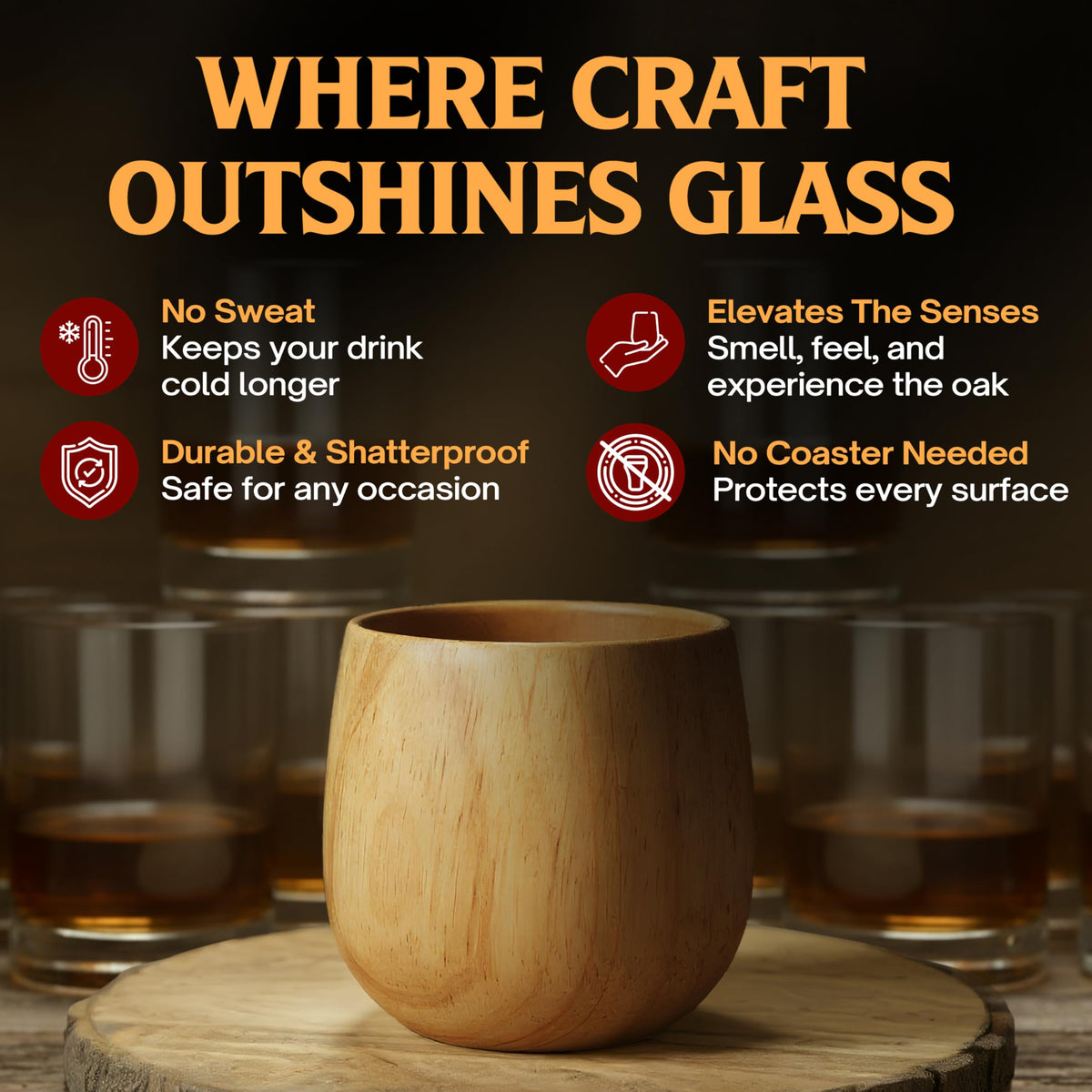 Oaksip wooden bourbon glass in hand for a ritual-like sip and savor