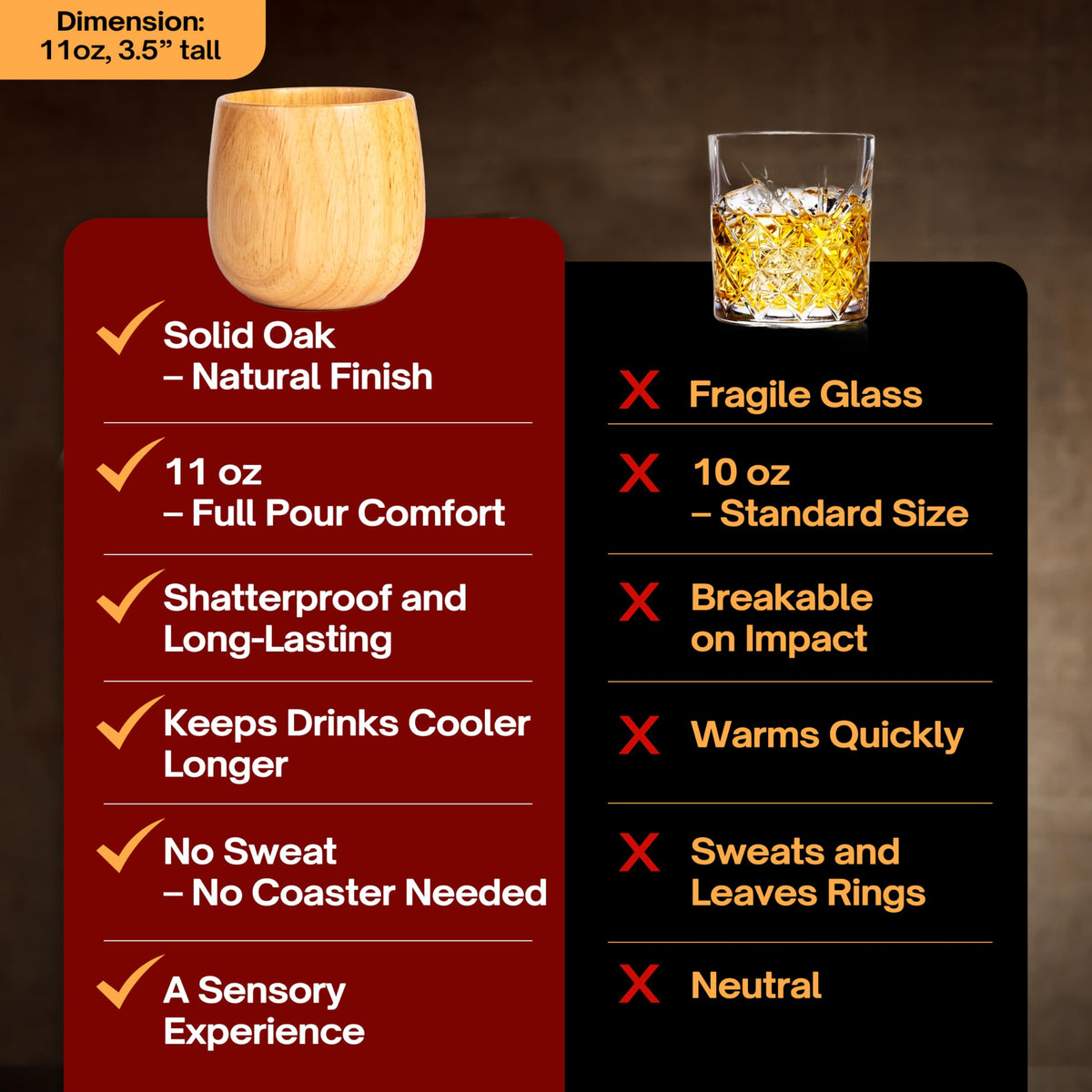 Oaksip wooden bourbon glass on dining table elevating whiskey moments