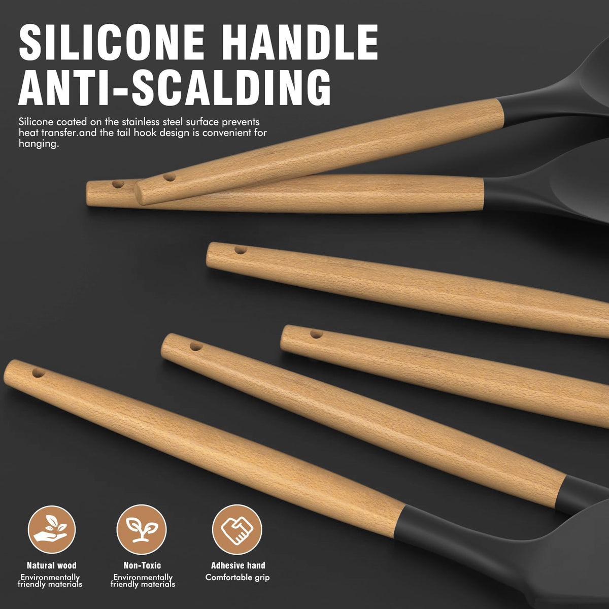 Oannao silicone utensils set spatula and ladle ideal for sauces and soups.