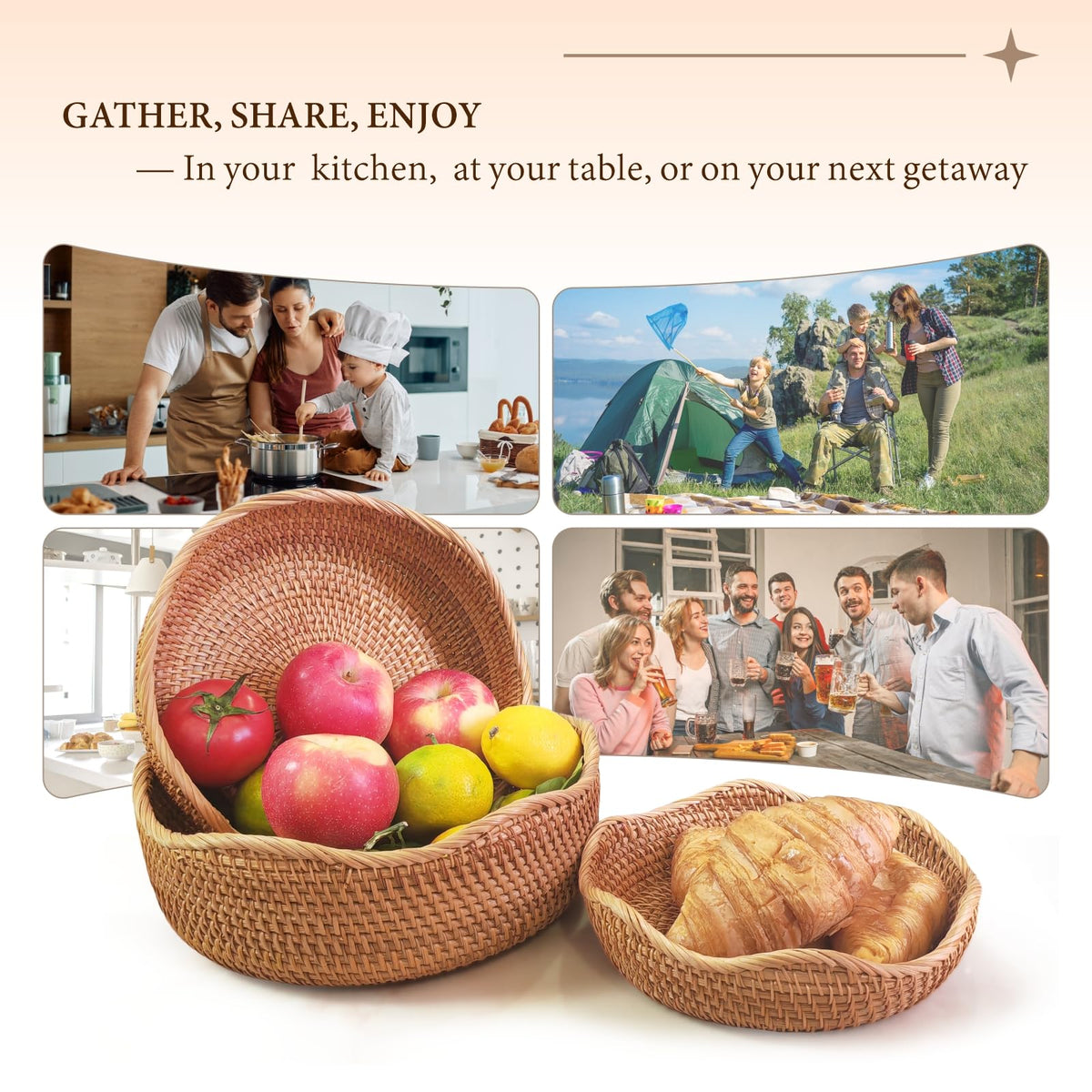 Oavostd Wave Medium basket holding fruit and snacks with natural rattan texture.