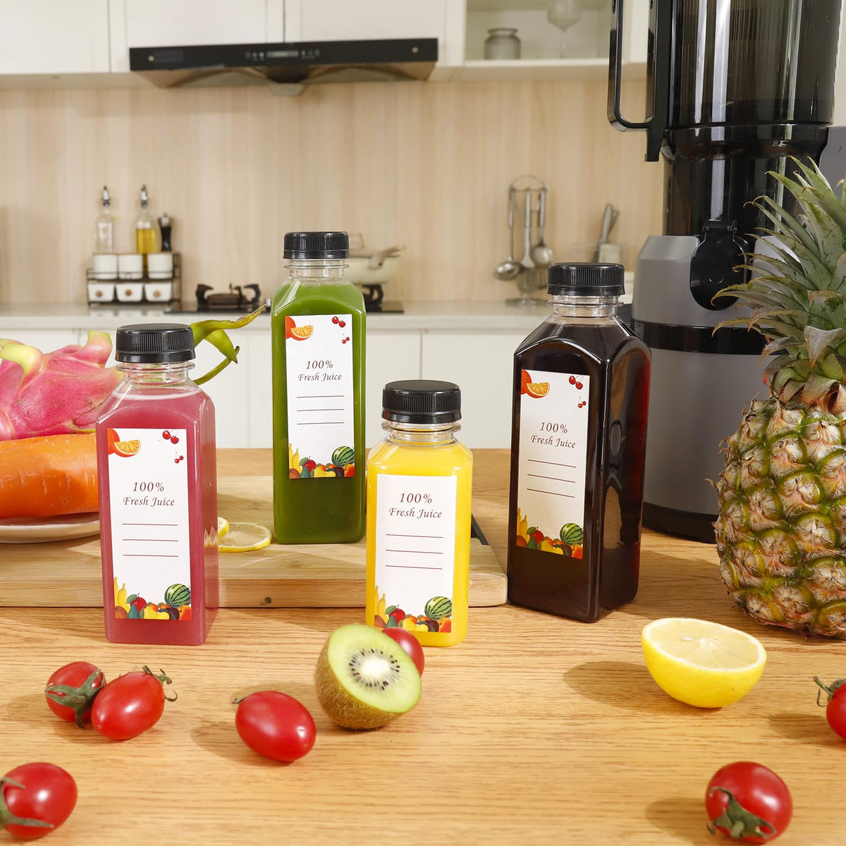 OBKJJ clear plastic bottle shows juice, tea, or smoothies at a glance