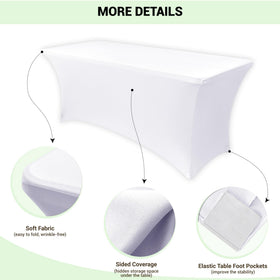 Obstal white table cover with leg pockets securing banquet table legs.