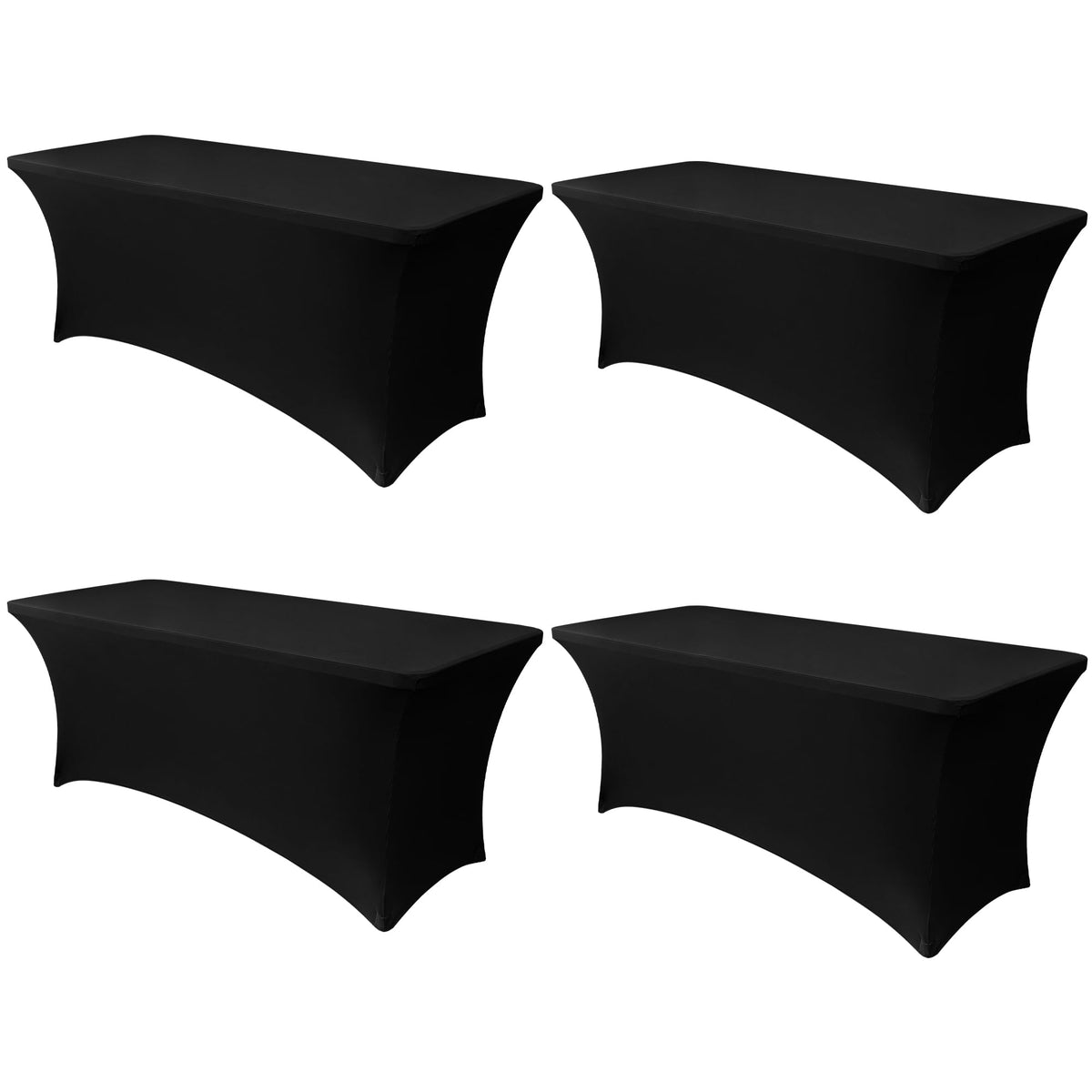 Obstal 8ft stretch table cover in black, front view, banquet-ready surface