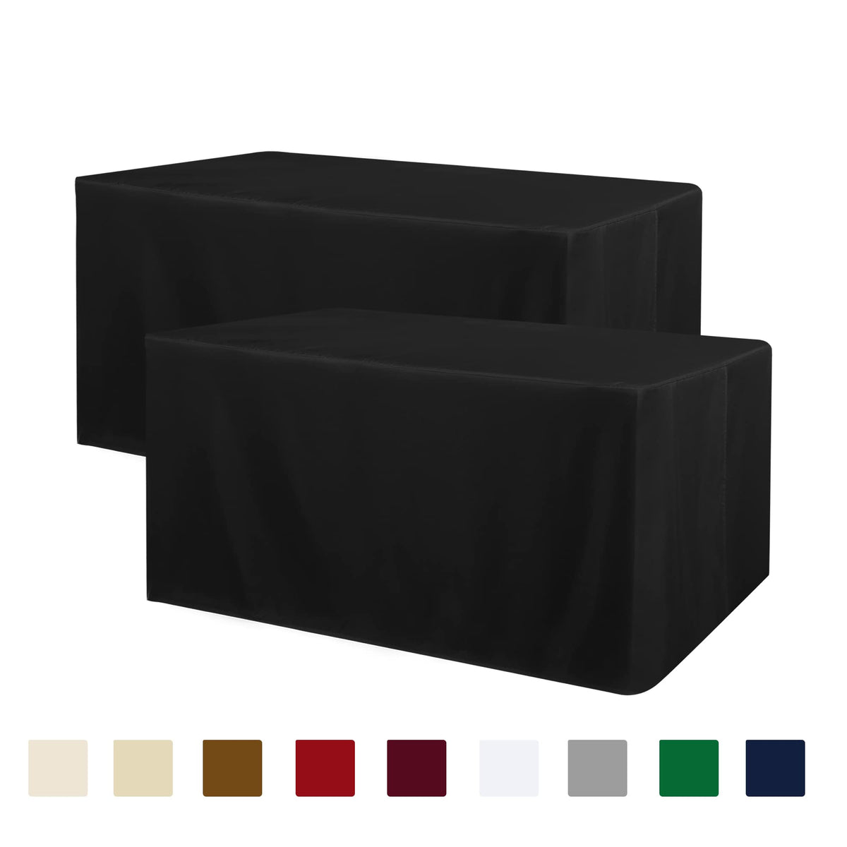 Obstal black fitted tablecloth for 6ft rectangle tables; snug cover protects during events.