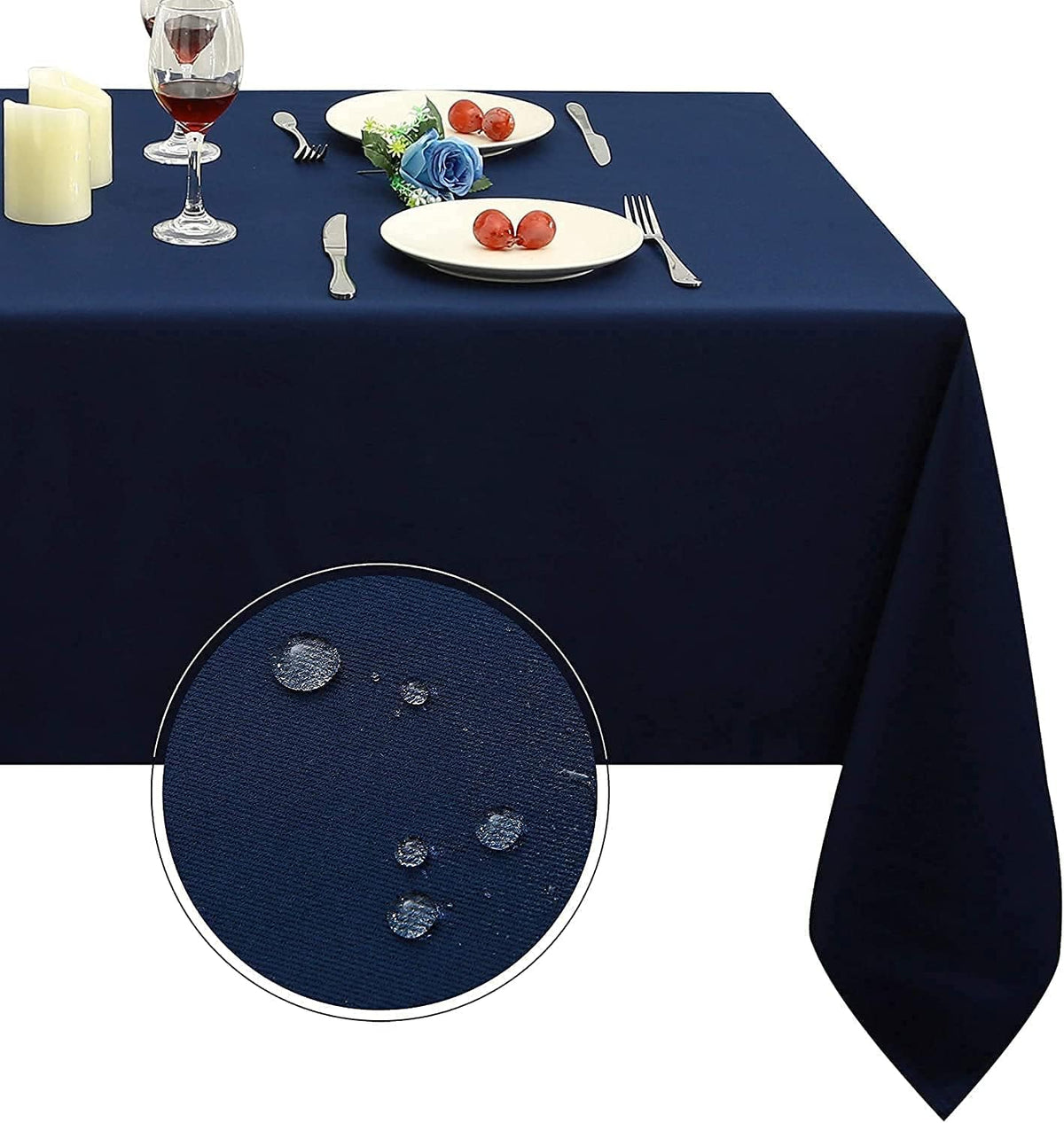 Obstal navy blue rectangle tablecloth on a dining table for elegant indoor use