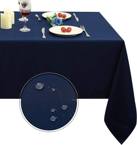 Obstal navy blue rectangle tablecloth on a dining table for elegant indoor use