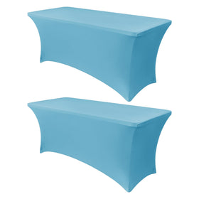 Obstal stretch table cover for 72in folding tables showing snug fit
