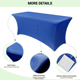 Universal-fit banquet table cover with elastic pockets for legs