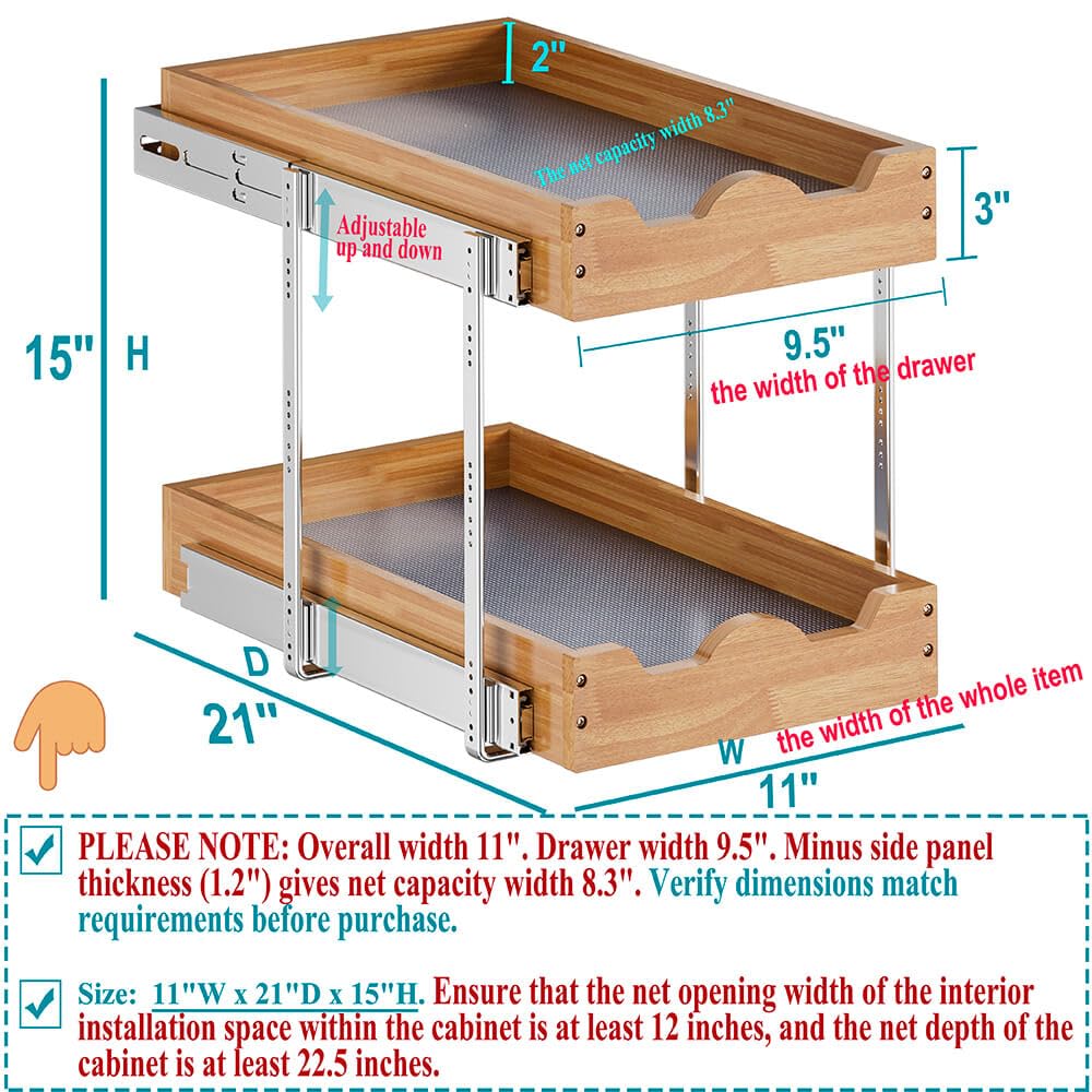 OCG 2-tier pull-out drawers open upper drawer for quick access.