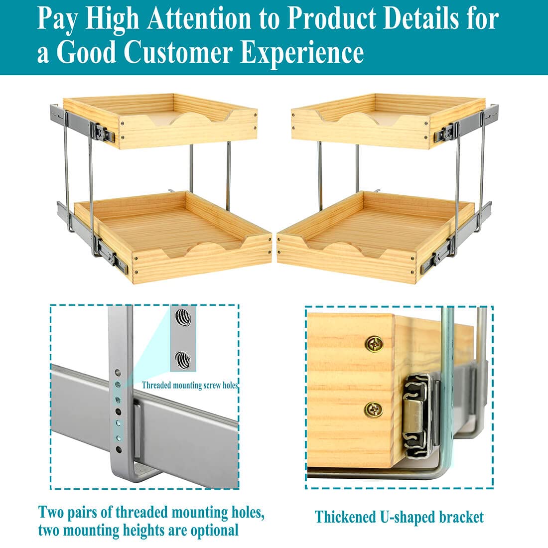OCG wood cabinet organizer inside cabinet for pots and pans.