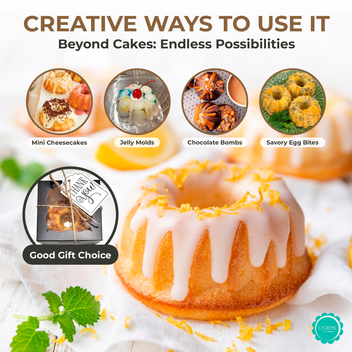 O'Creme clear snap-closure container keeps baked treats fresh and organized.