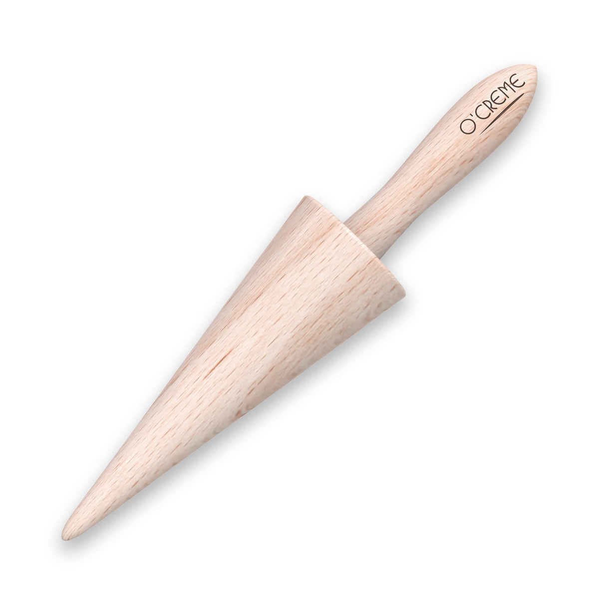 O'CREME Pizzelle Roller beechwood cone in smooth finish for easy pastry shaping.