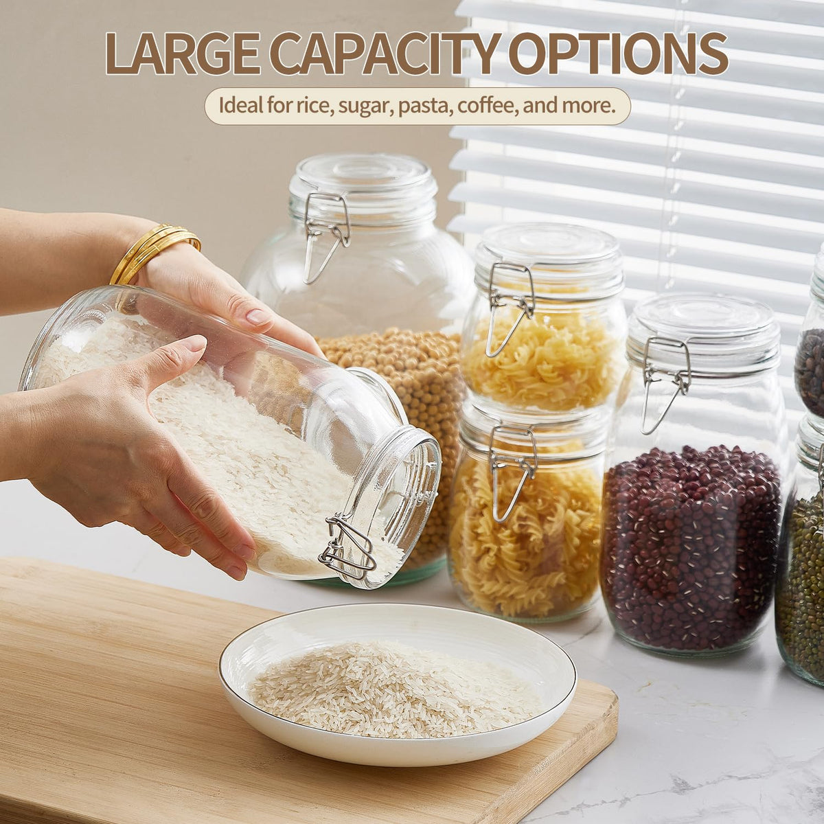 ODBCYWM 3-pack pantry glass canisters for organized storage and easy access.