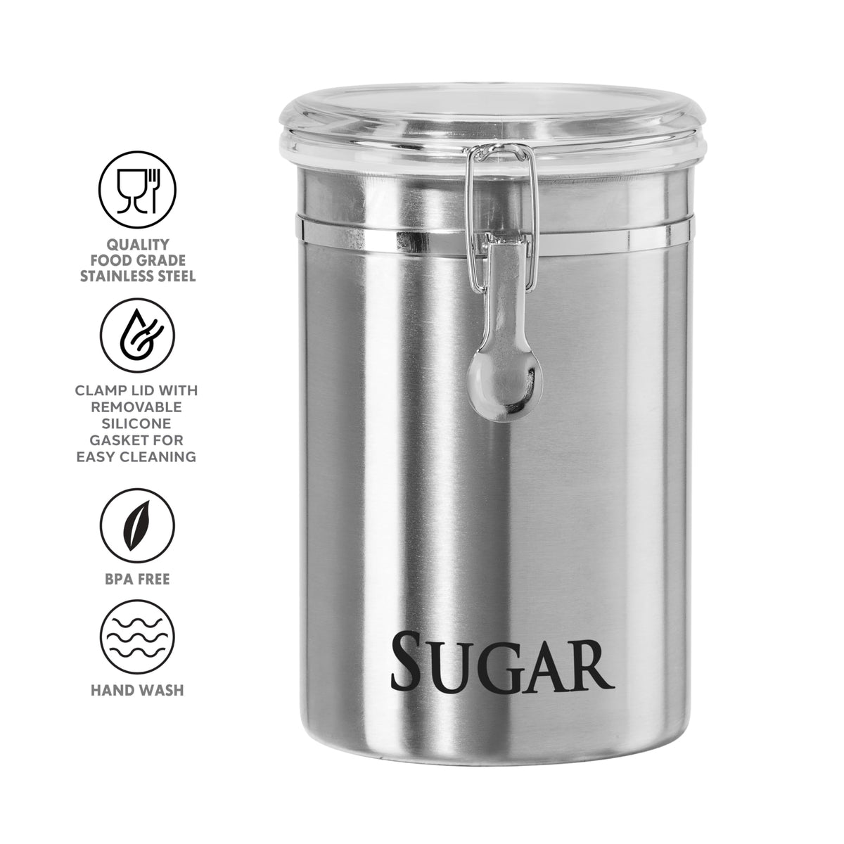 Oggi sugar canister on counter complements other Oggi canisters for a cohesive look.