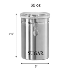 Oggi stainless steel sugar container shows contents through the clear top for quick access.