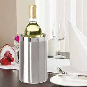 OGGI wine cooler in indoor dining scene complements décor while preserving chill.