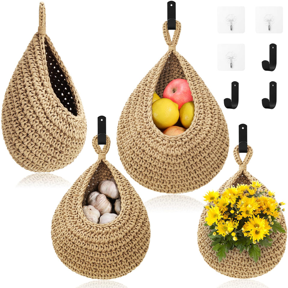 OGOTEZ wall hanging baskets trio with hooks for organized fruits and vegetables